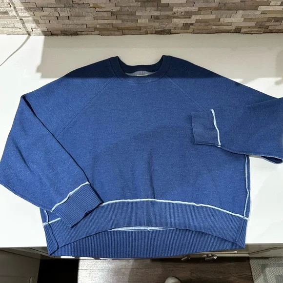 The Oaklyn Cozy Crew-Neck Sweatshirt by Pilcro - Small - Blue - Picture 2 of 6